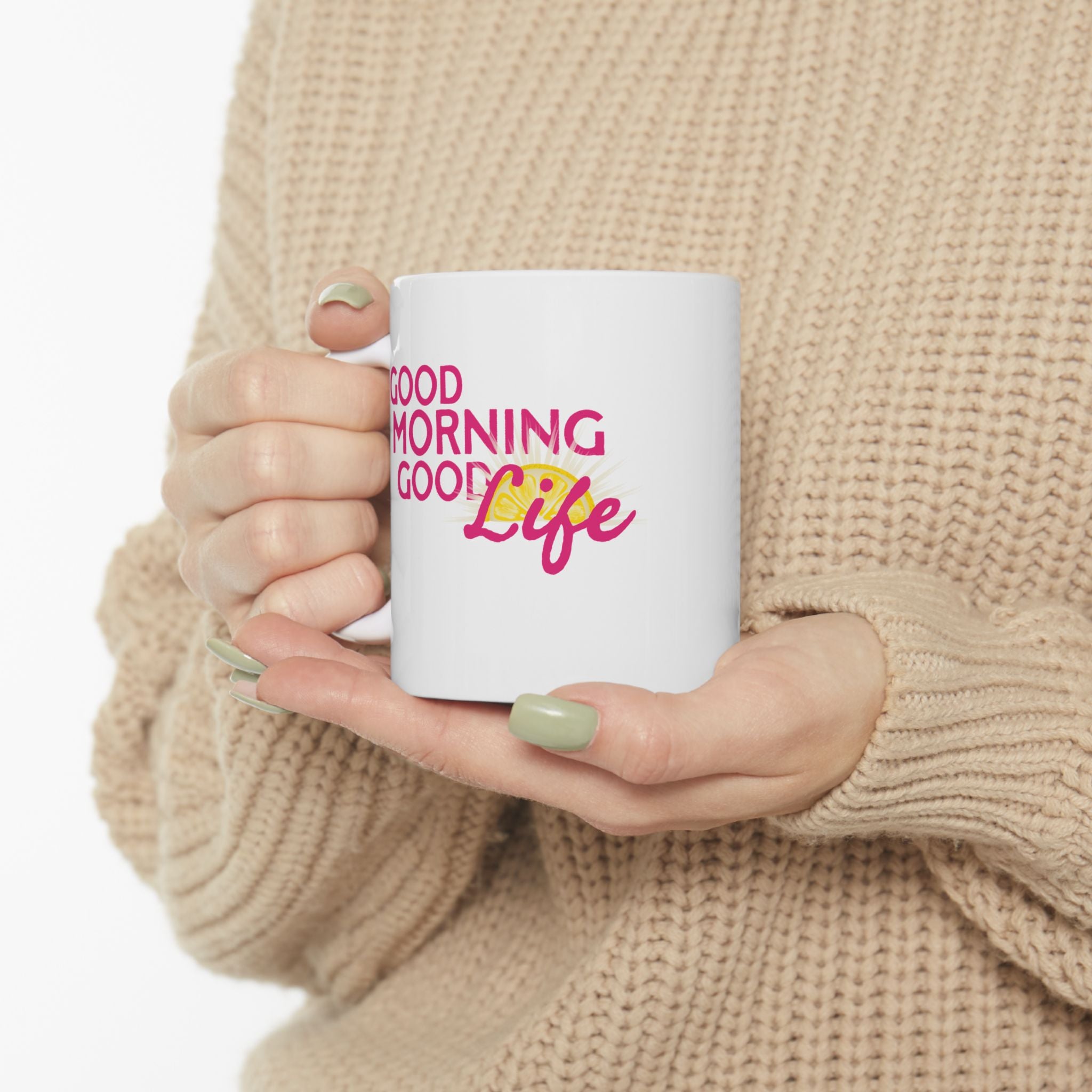 'Good Morning, Good Life' New Style Coffee Mug — Pink