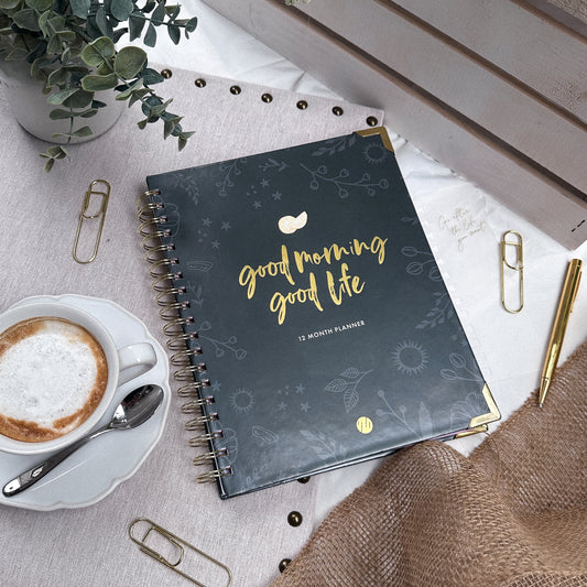 Good Morning, Good Life 12-Month Undated Planner | Deep Forest Green